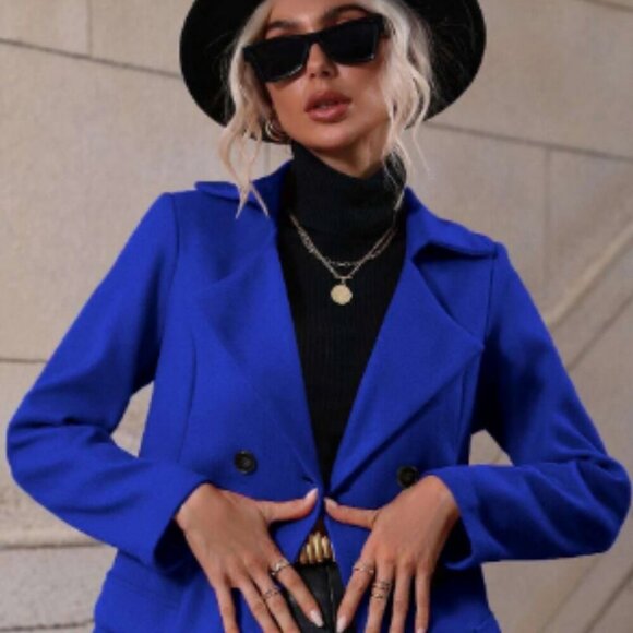 NWT MICHAEL KORS Royal Blue Pea Coat Double Breasted Wool Blend SM - Picture 1 of 6